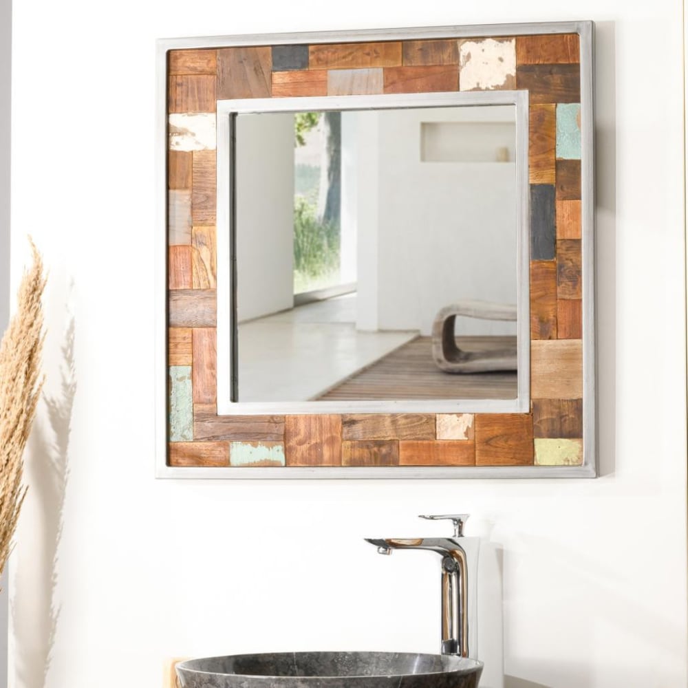 Miroir de salle de bain teck métal 70x70 - Maisons du Monde