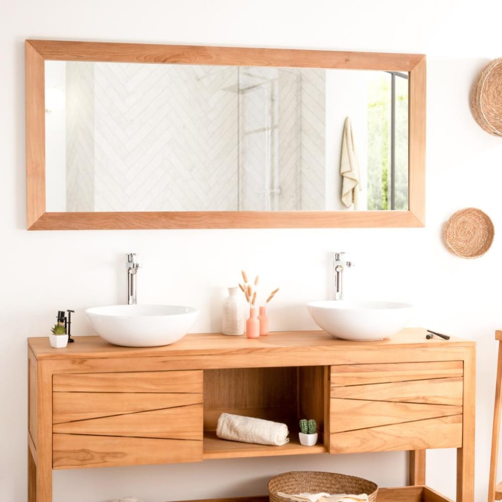 Grand miroir rectangle en teck massif 160 x 70 - Maisons du Monde