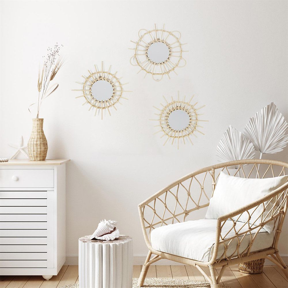 Miroirs rotin D28cm - Lot de 3 - Maisons du Monde