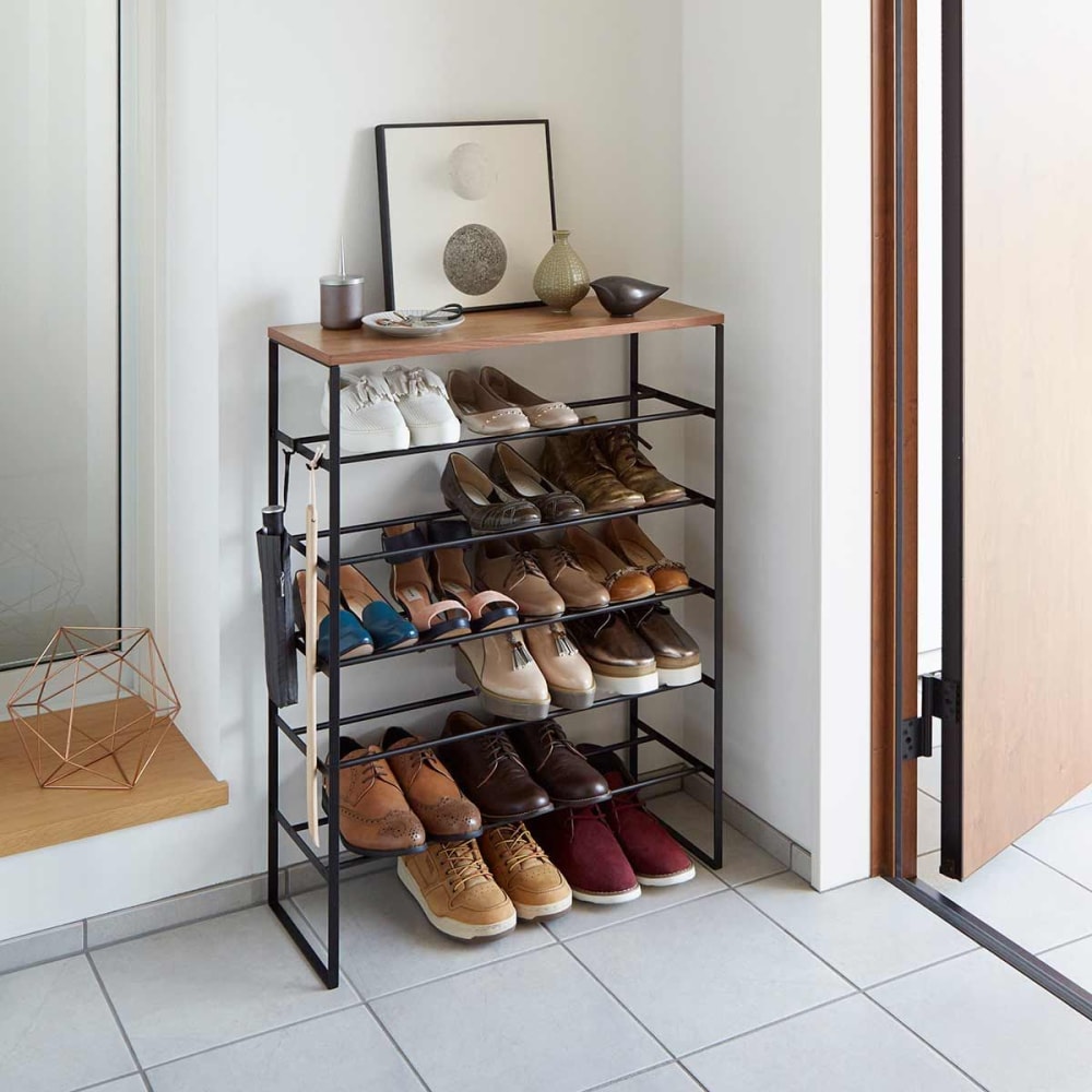 Etagère à chaussures en métal et bois noir - Maisons du Monde