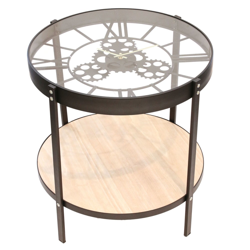 The Home Deco Factory Table d'appoint design horloge vintage oscar noir style vintage Noir Métal - 50x50x50cm