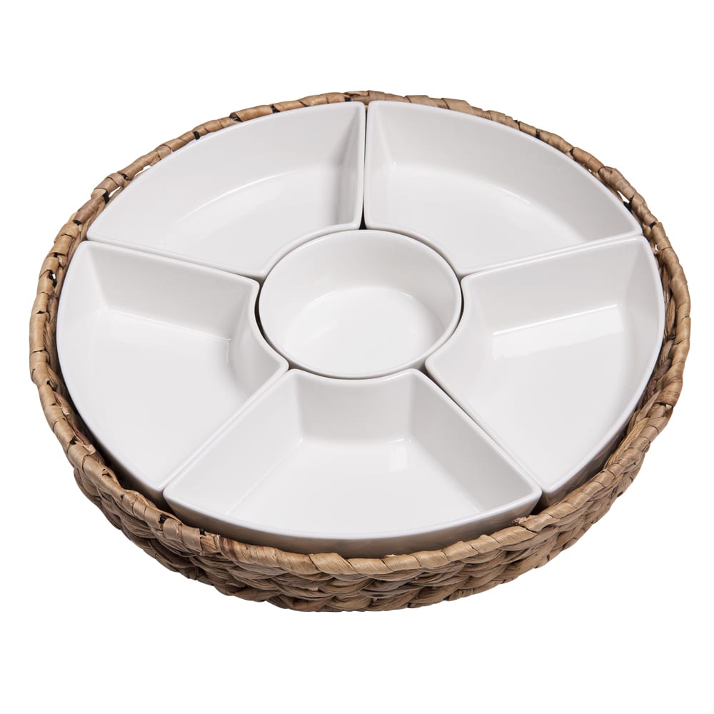 Service apéritif tressé 7 pièces 36 cm blanc en porcelaine - Maisons du Monde