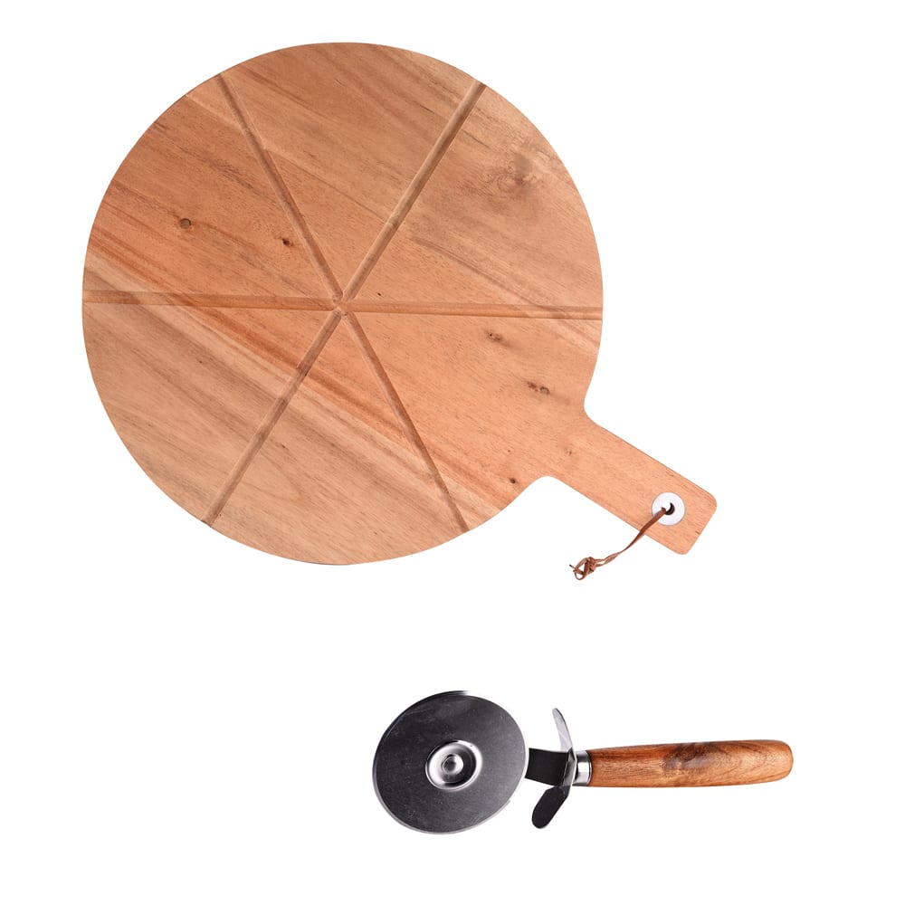 Coffret pizza 2 pièces (plat + roulette) marron