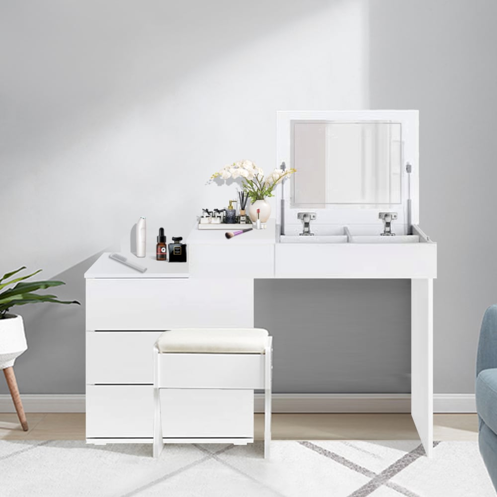 Schminktisch Klappspiegel, weiß, 117,5x78x45 cm, MDF - Maisons Du