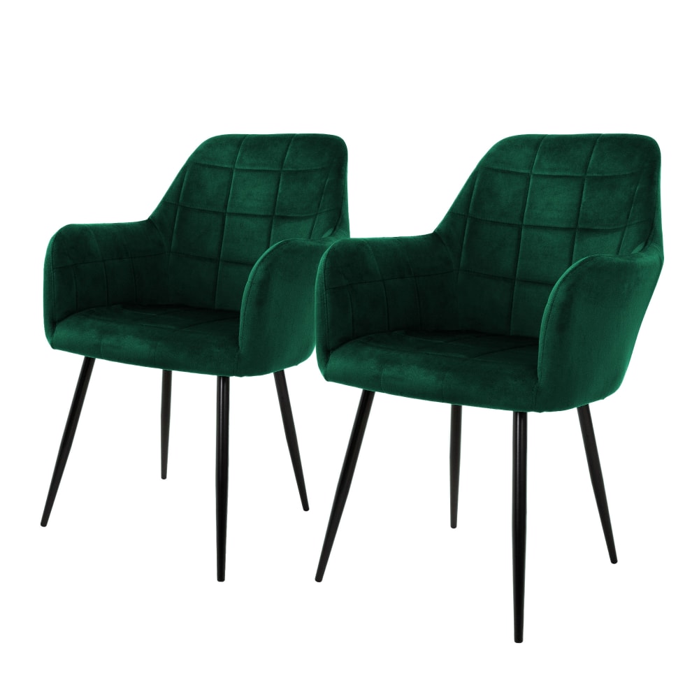Set 2x sedia sala da pranzo verde scuro in velluto braccioli da