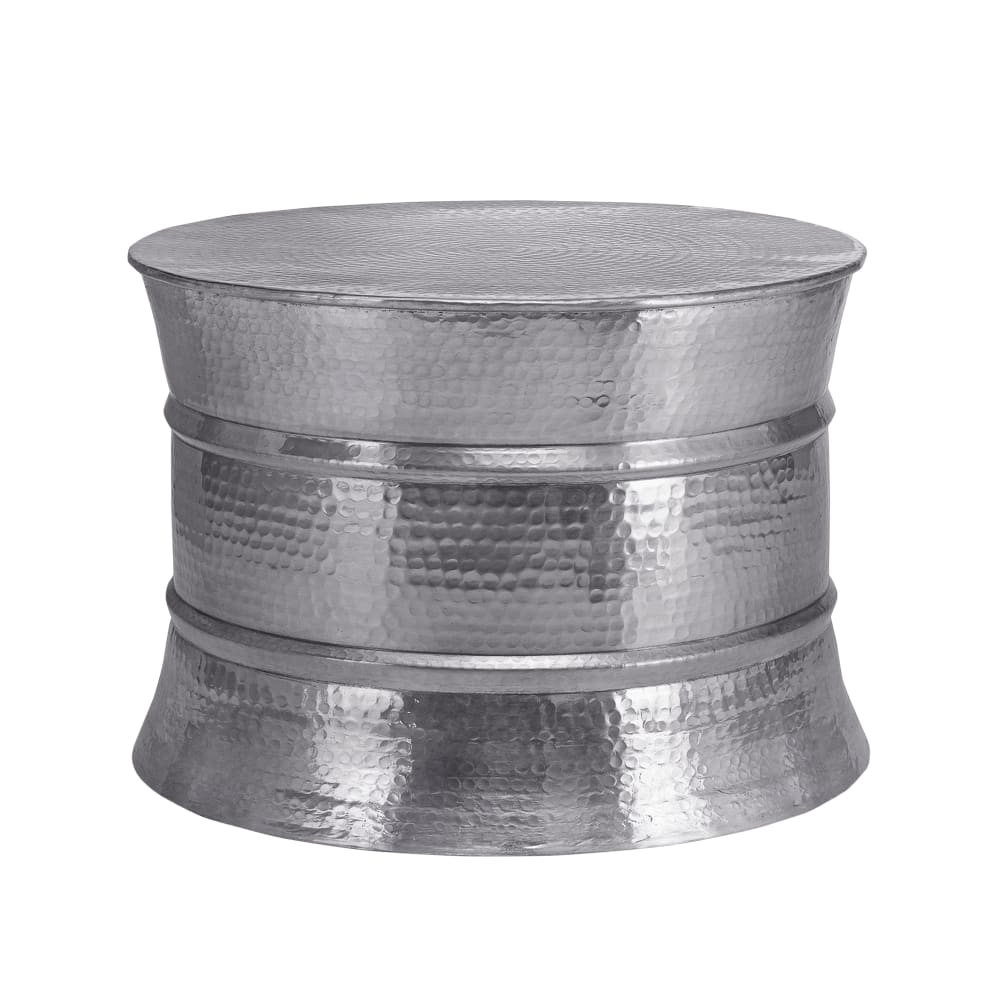 Mesa auxiliar lateral ø 62x33 cm redonda de aluminio martillado plata