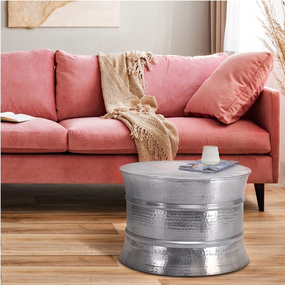 Couchtisch rund Ø62x33 cm Silber aus Aluminium Hammerschlag