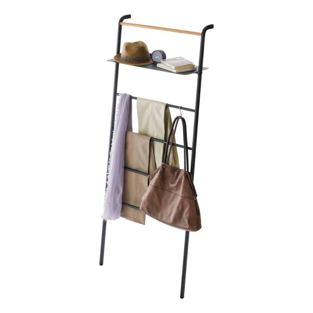 Portant échelle inclinée avec étagère en métal l66 cm - noir