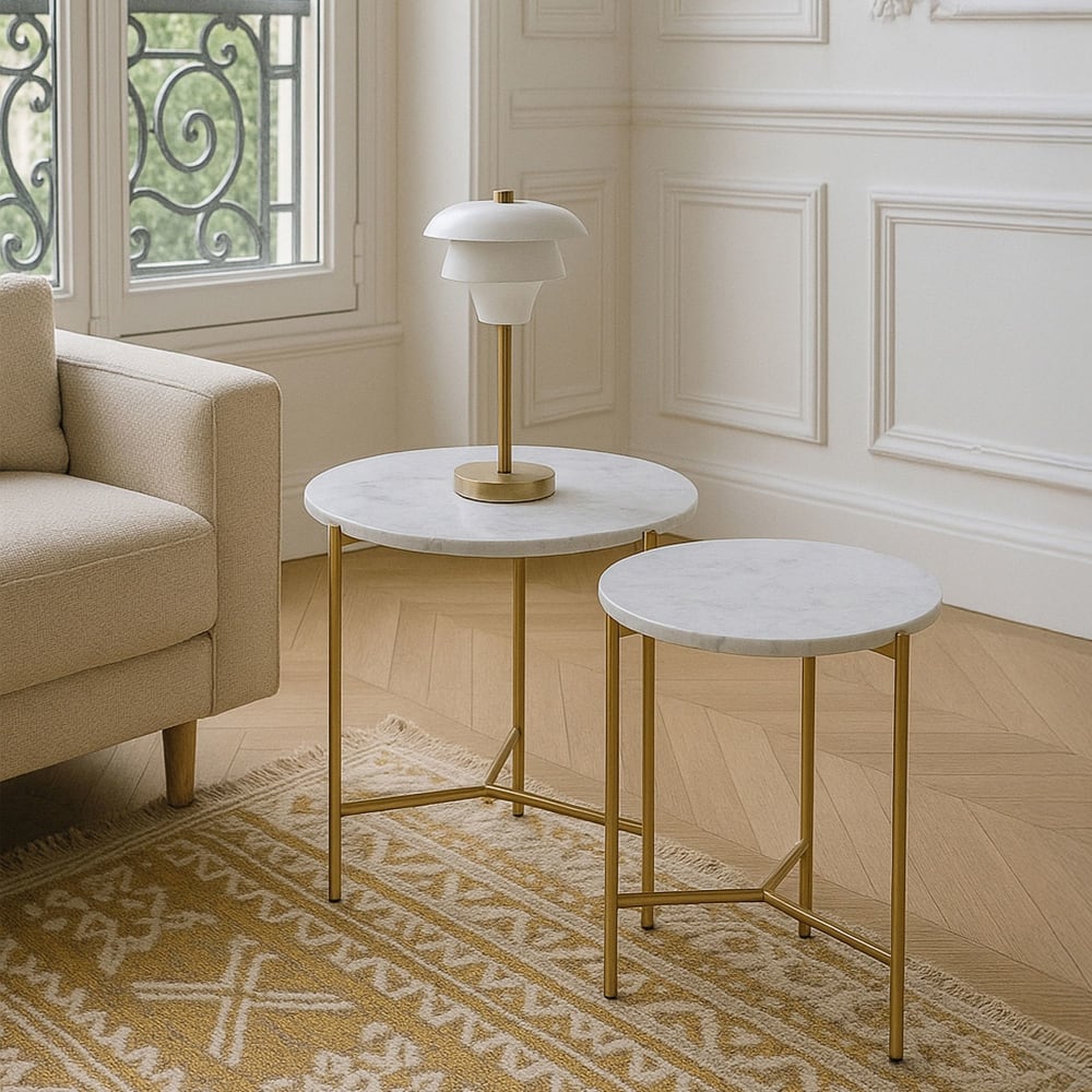 Set de 2 tables basses effet marbre et pieds en métal - Maisons du Monde