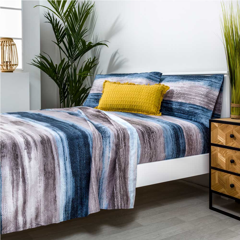 Juego de sábanas microfibra hipoalergénica azul 180x260 Cama 105