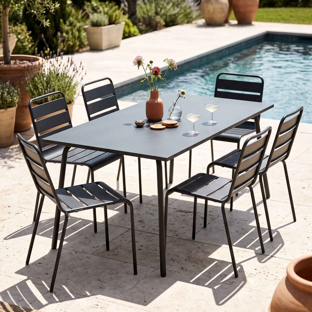 Table de jardin et 6 chaises en métal gris - Maisons du Monde