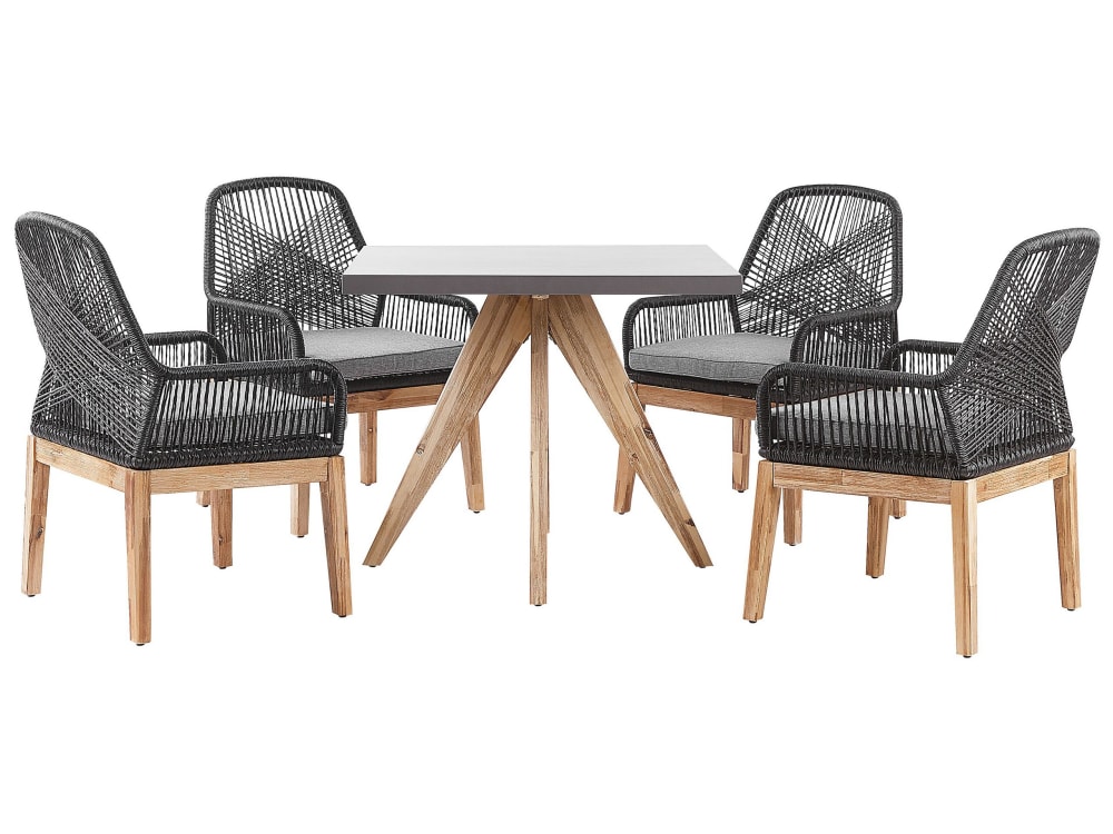 Gartentisch Set 4 Personen Aus Faserzement, Grau