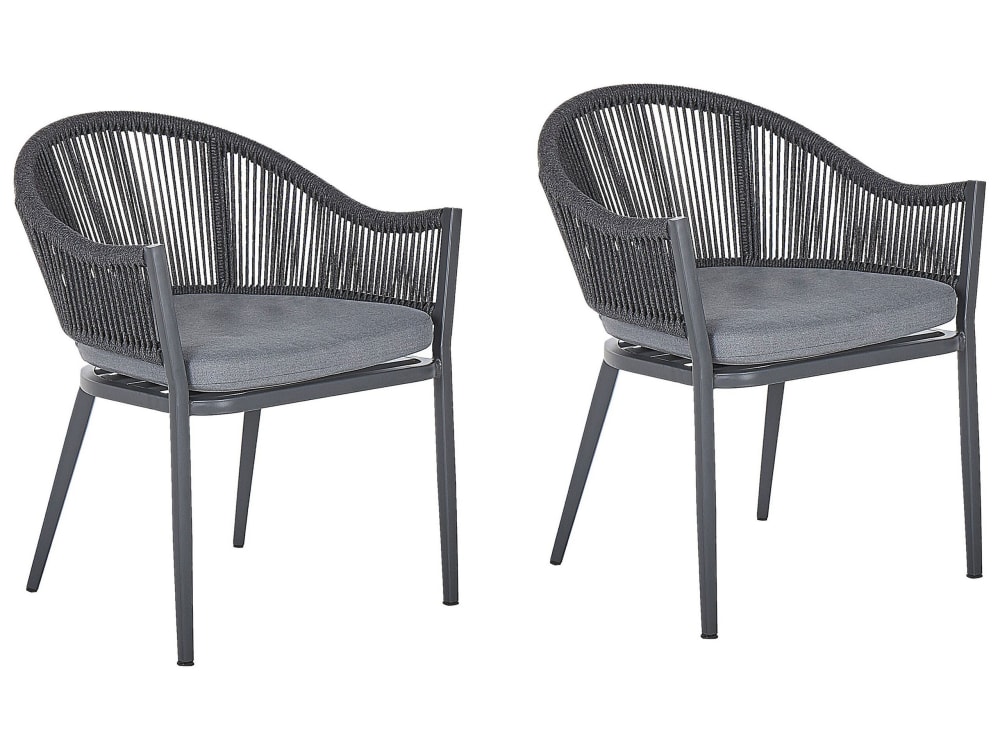 Lot de 2 chaises de jardin avec coussins métal gris