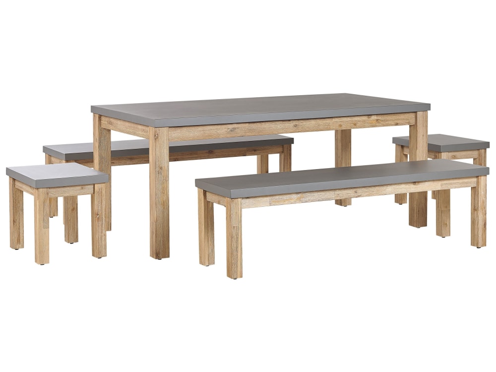 Beliani Gartentisch Set 8 Personen aus Faserzement, grau style industrial - Harz