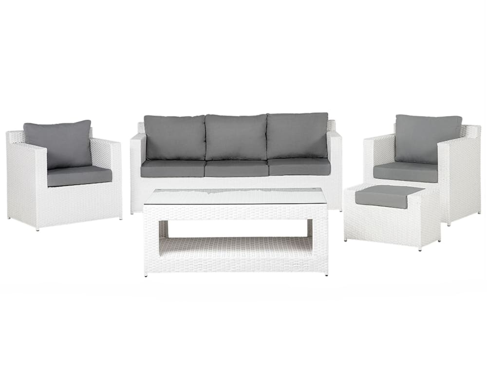 Set de salon 6 personnes en polyrotin blanc
