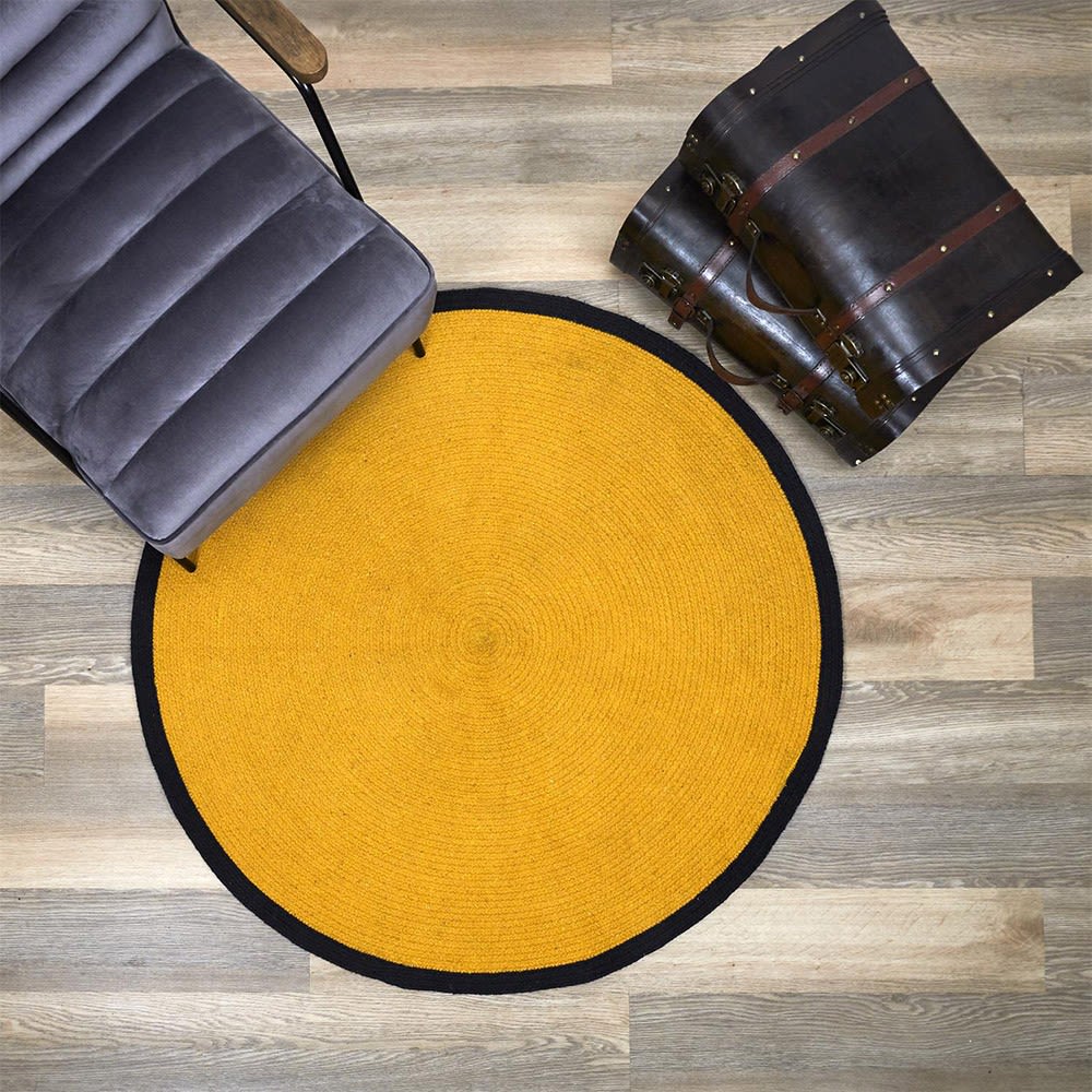 Tapis rond coton moutarde bord noir D120cm — vue 3