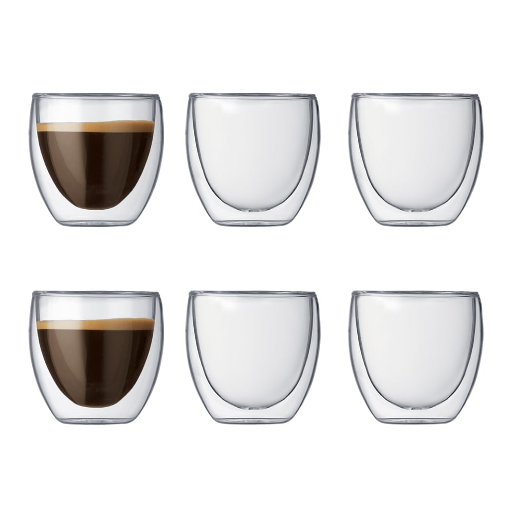 Set de 6 gobelets double paroi 8 cl transparents en verre Set de 6 gobelets double paroi 8 cl transparents en verre