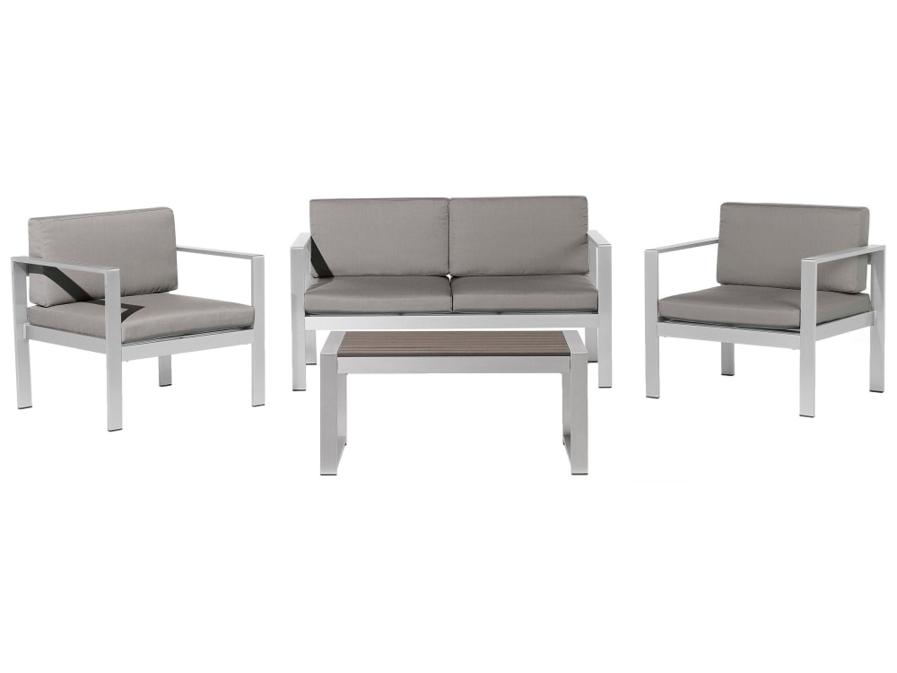 Set de jardin en métal gris 4 Personnes