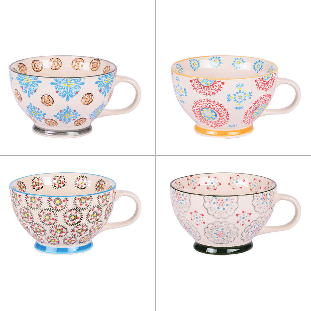 Coffret de 4 jeuners bohème 32 cl multicolore en grès