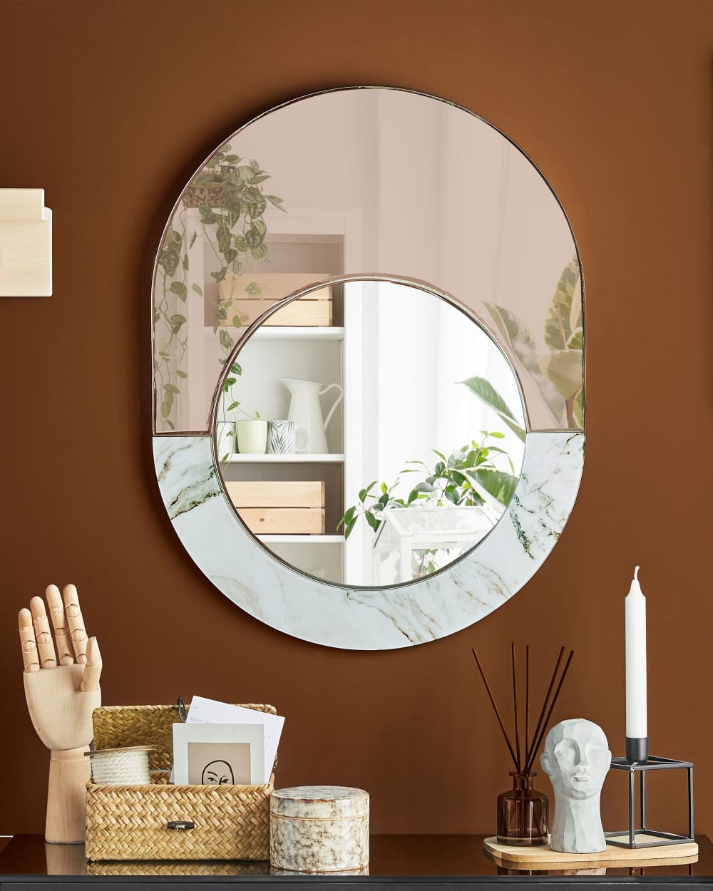 Miroir en bois d'ingénierie rose doré 65x50