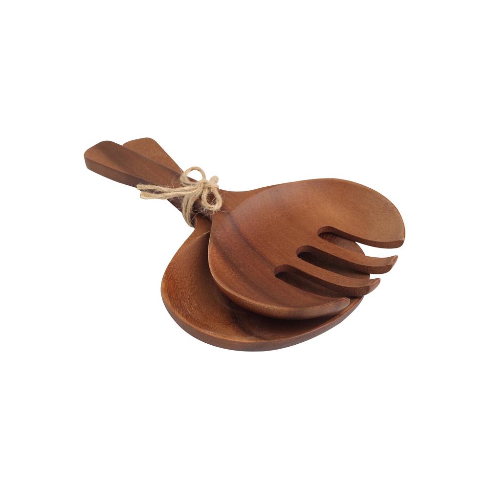 Couverts à salade 24 cm en acacia marron en bois d'acacia