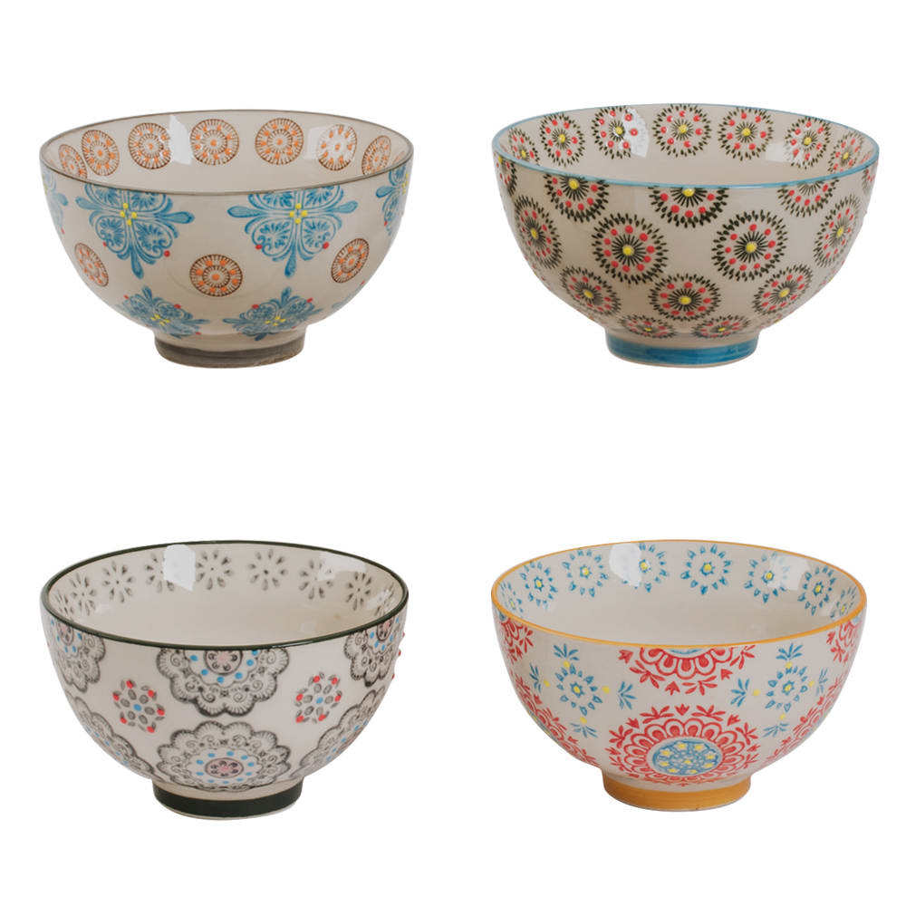 Coffret de 4 coupelles bohème 11 cm multicolore en grès Coffret de 4 coupelles bohème 11 cm multicolore en grès