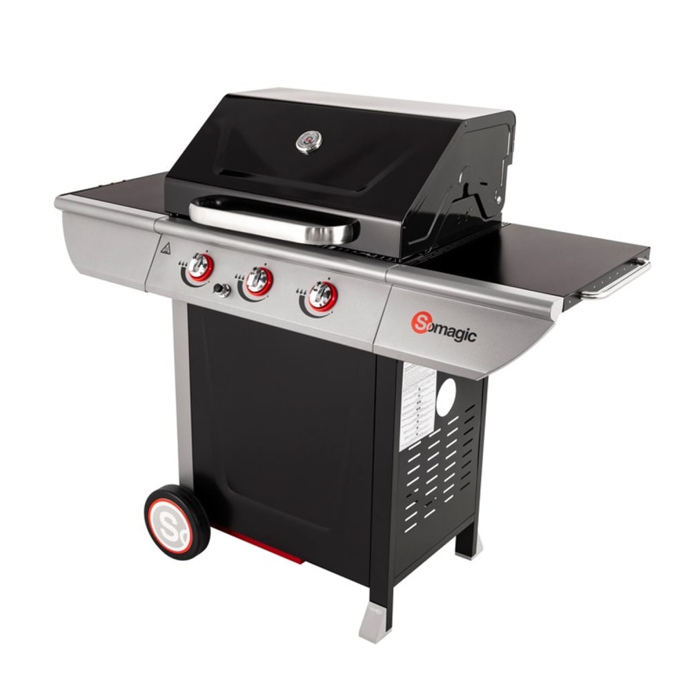 Barbecue au gaz 3 brûleurs en acier noir et gris