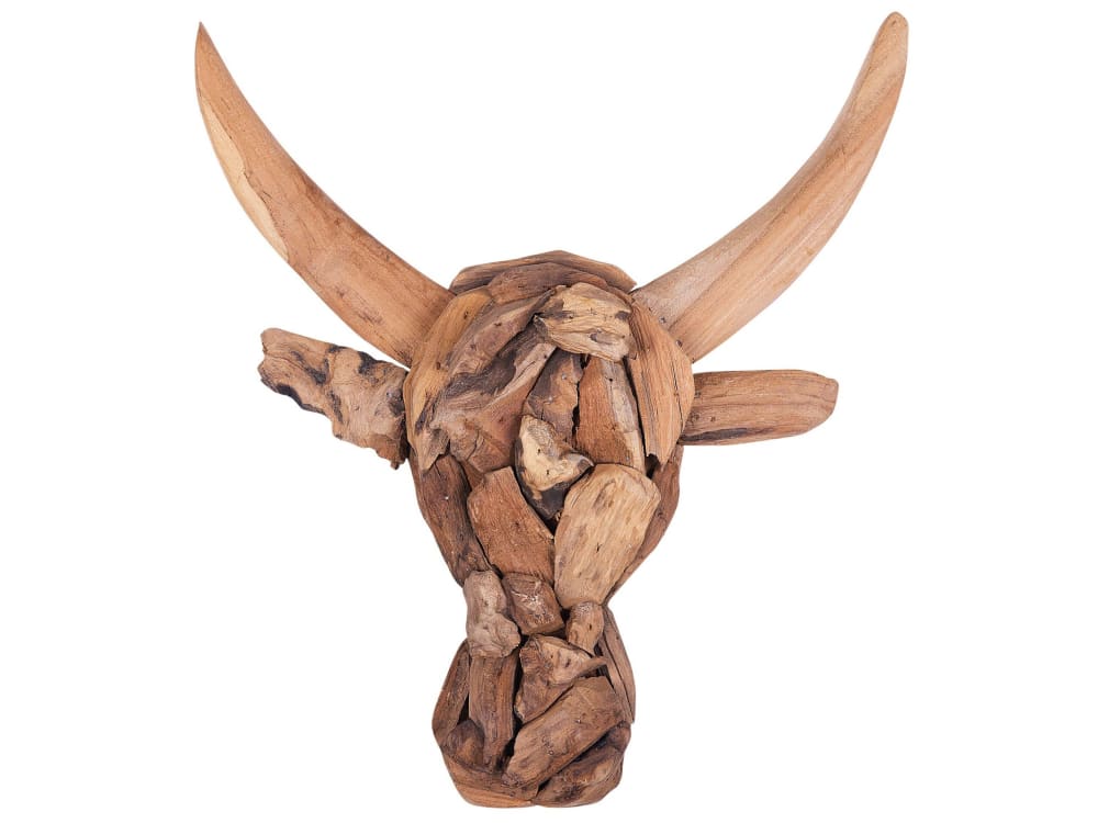 figura de pared toro madera 34 cm marron