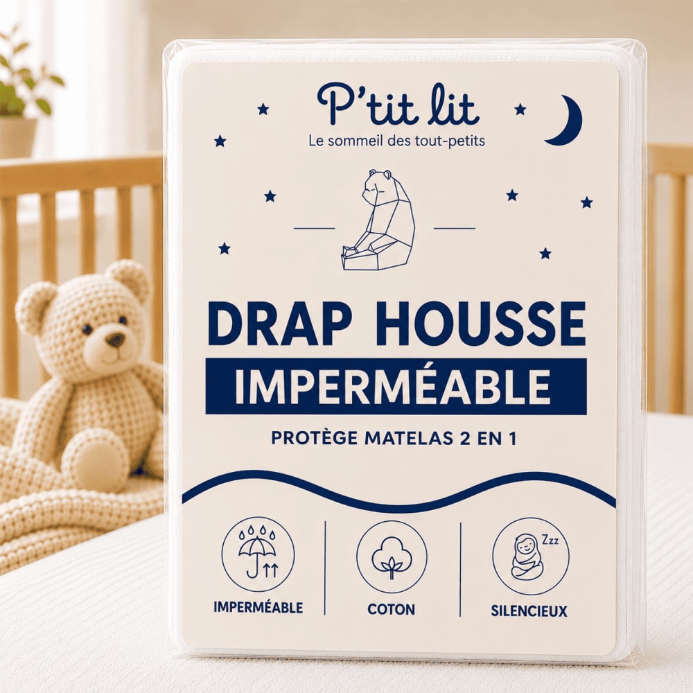 P'Tit Lit - Drap housse alèse 2 en 1 coton imperméable blanc 70x140 cm