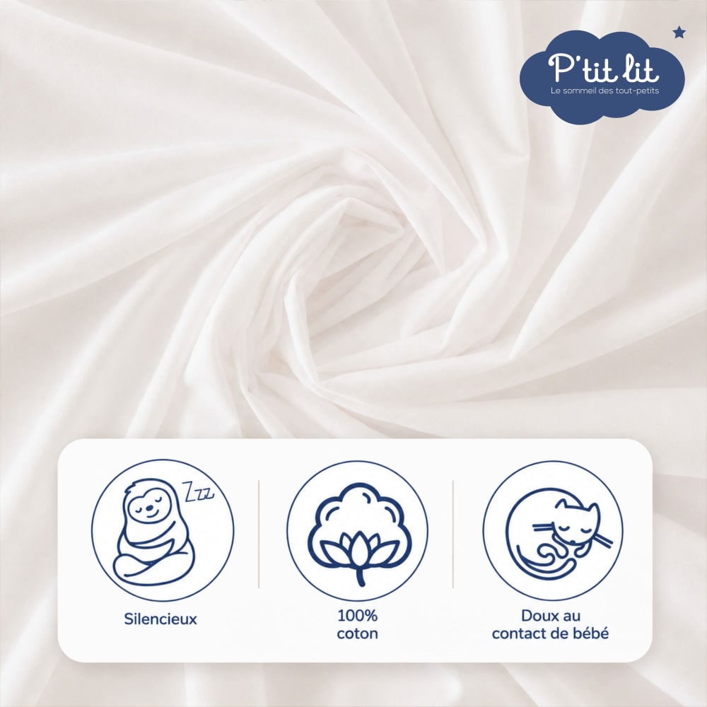Drap housse alèse 2 en 1 coton imperméable blanc 70x140 cm (P'Tit Lit) - Image 1