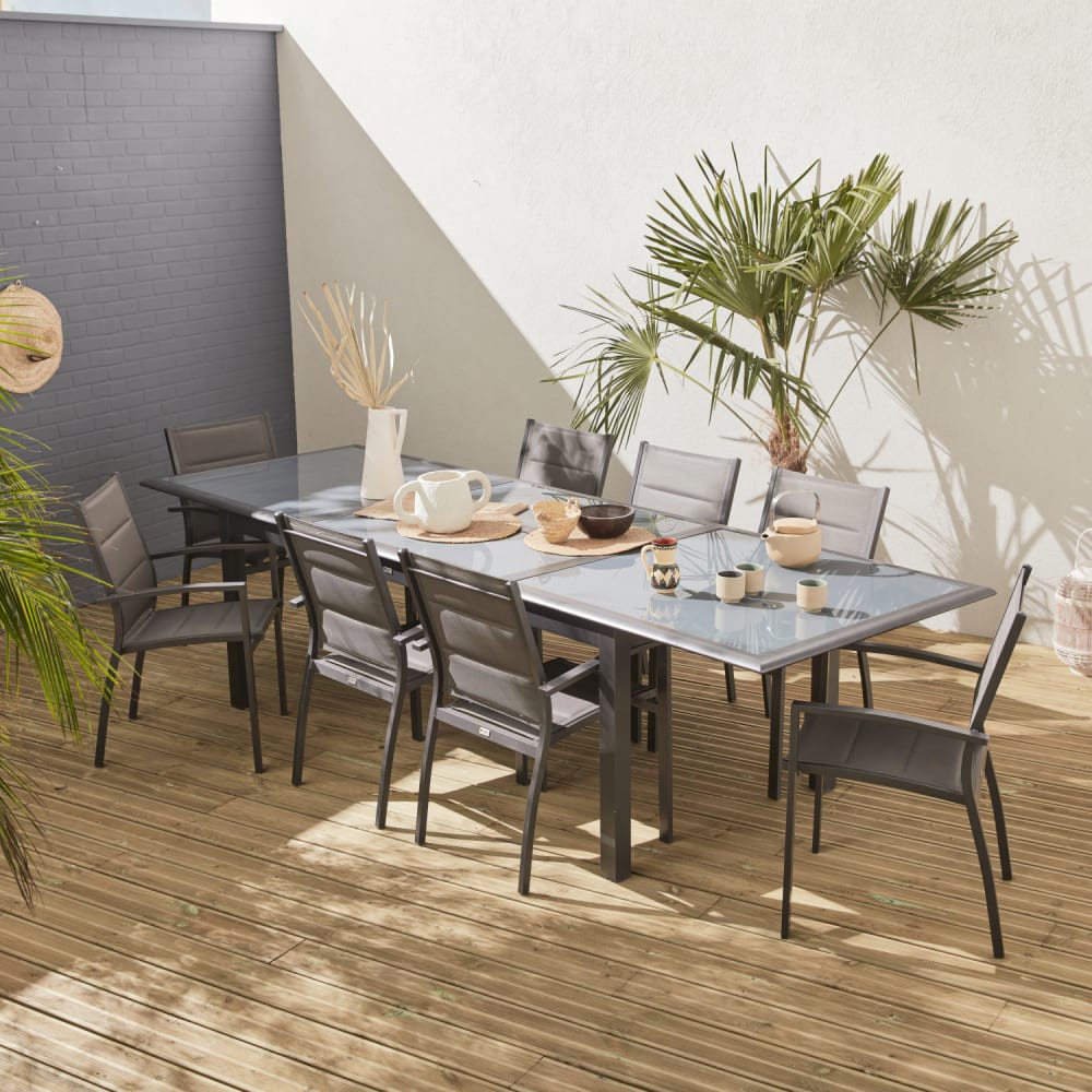 Tavolo da giardino allungabile in alluminio 8 posti grigio