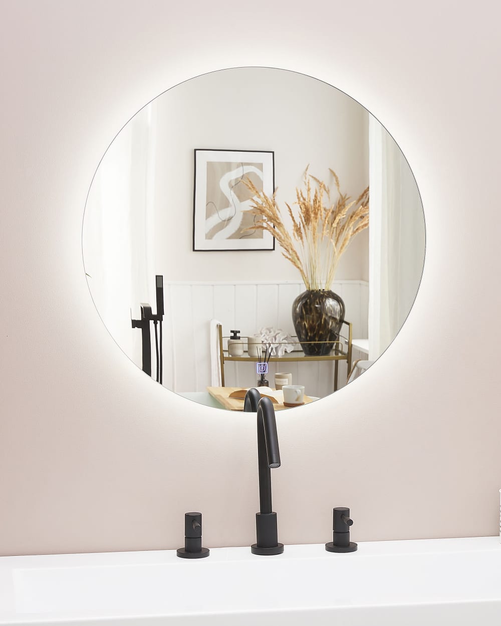 Miroir de salle de bain LED en verre argenté 60x60