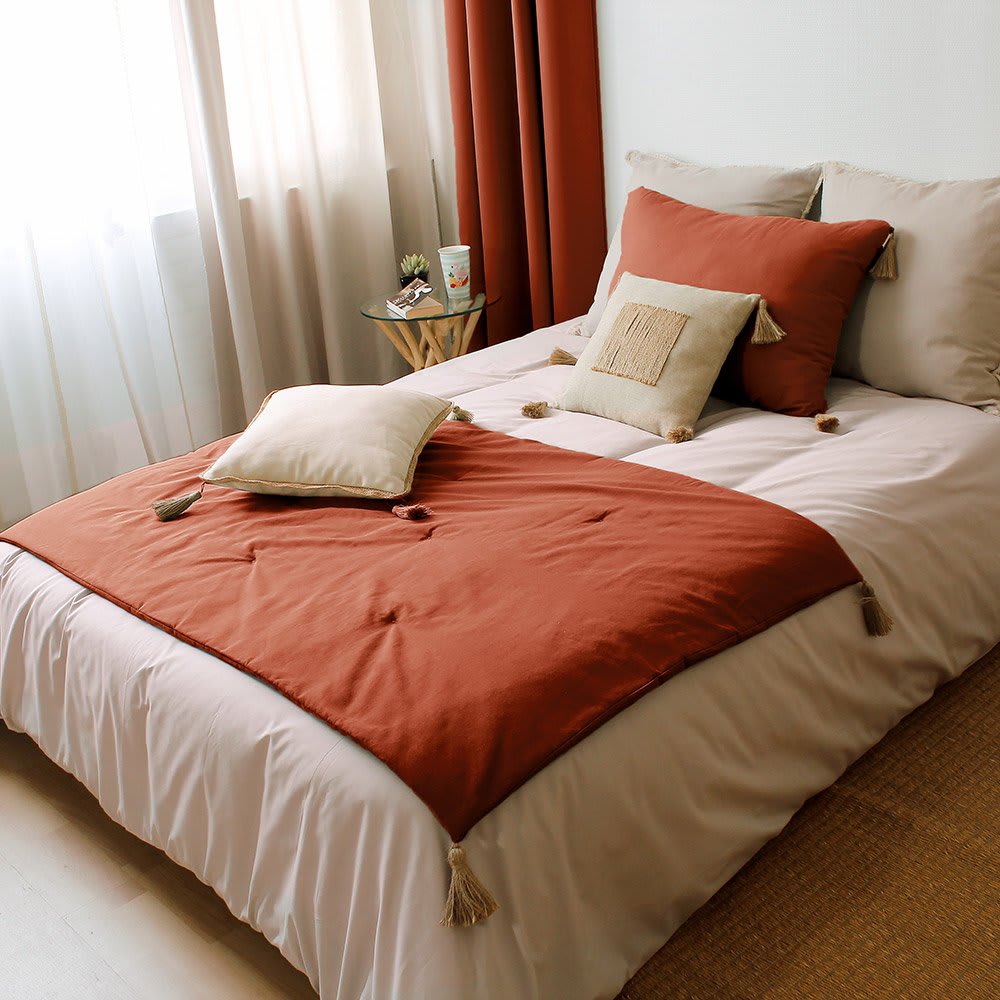 Edredon avec pompons jute coton terre cuite 190x90cm - Maisons du Monde