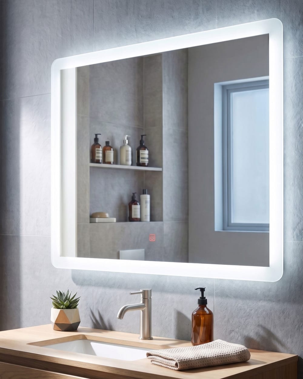 Beliani LED-Badezimmer-Spiegel aus Glas 60 x 80, silber style modern - Glas