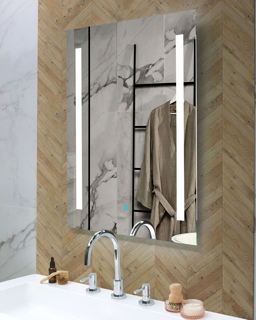 Beliani LED-Badezimmer-Spiegel aus Glas 90 x 70, silber style modern - Pvc - Polyvinlychlorid