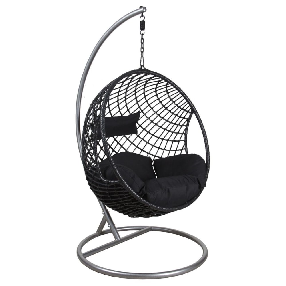 Fauteuil œuf suspendu en polyrésine et acier noir