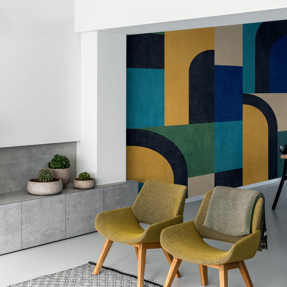 Carta da parati grafica blue block 159x280cm - Modello Contemporaneo - Blu - Tessuto non tessuto