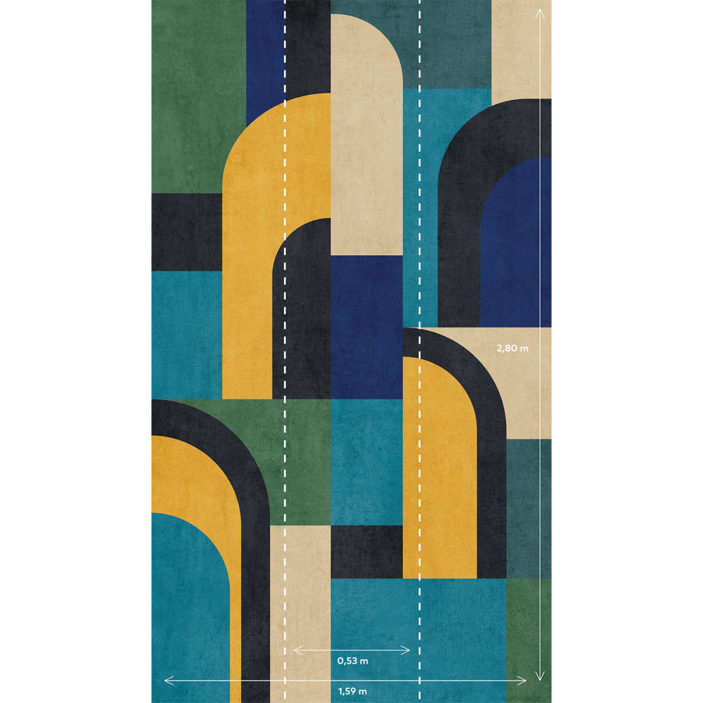 Papier peint graphique blue block 159x280 cm — vue 3