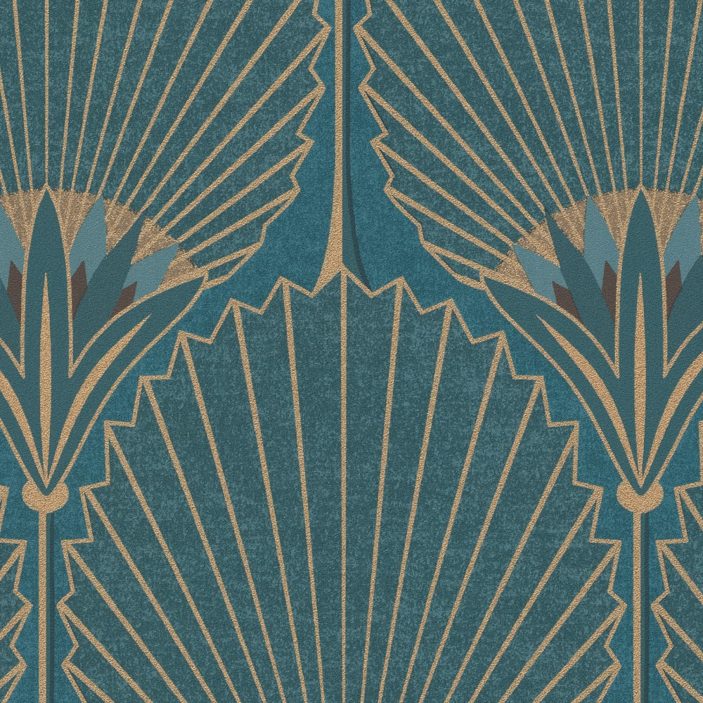 Papier peint art déco bleu paon 53x1000 cm — vue 4