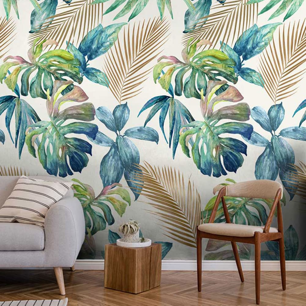 Papel pintado "palma dorada y hojas exóticas" de 53x840 cm 159x280cm