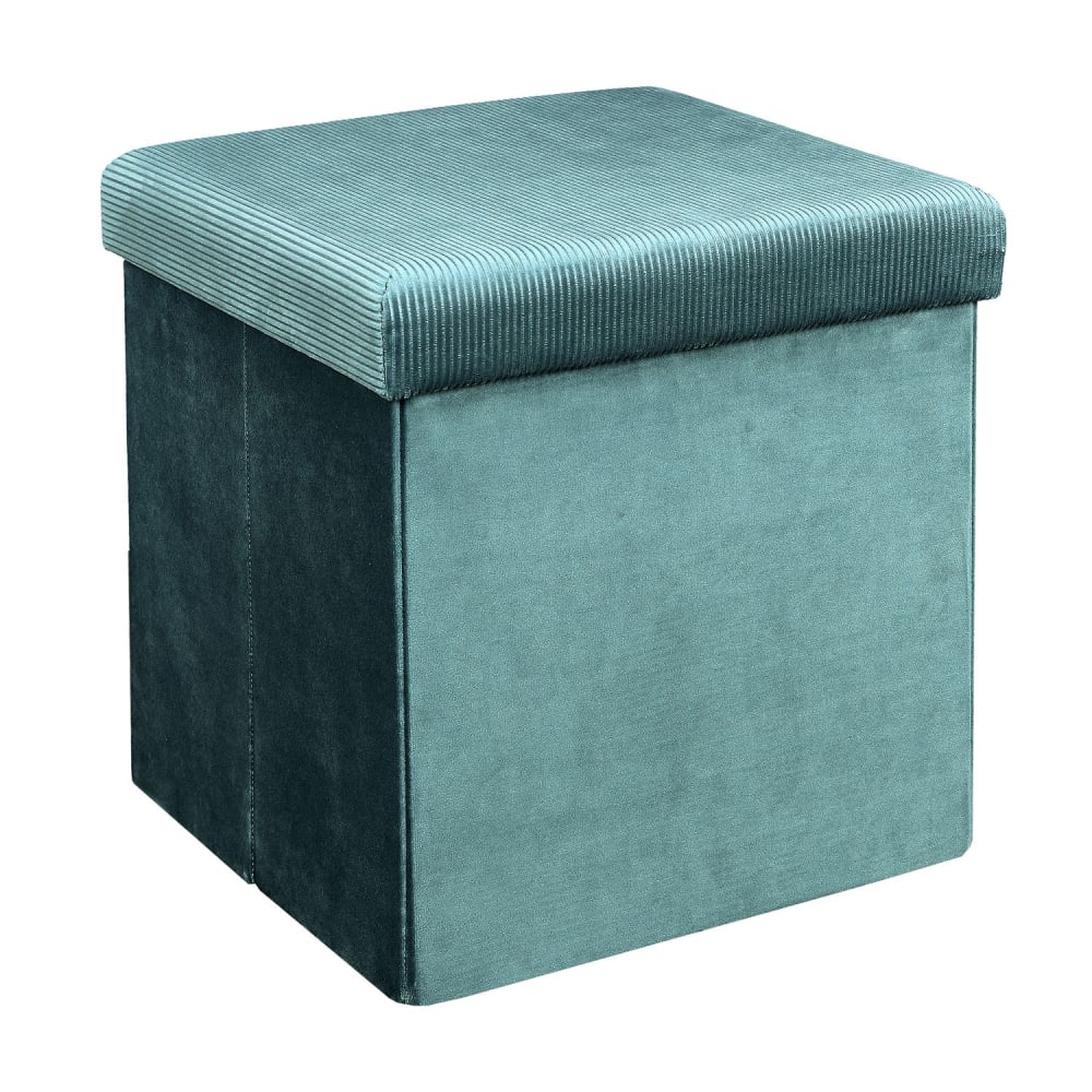 Pouf coffre pliable en velours design L. 38 x H. 38 cm bleu