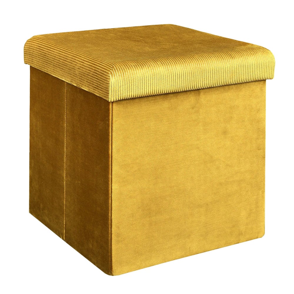 Pouf coffre de rangement velours côtelé moutarde