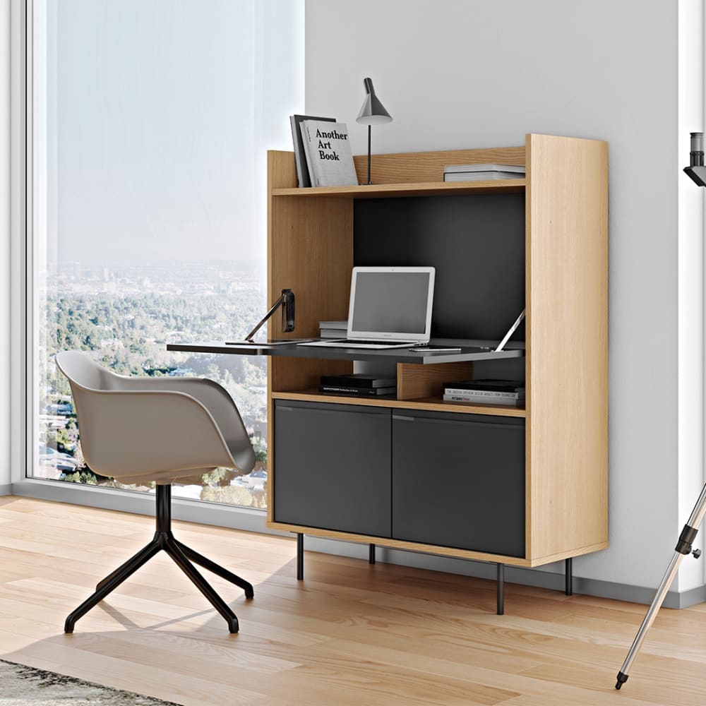 Bureau 3 tiroirs chêne et noir laqué H138 - Maisons du Monde