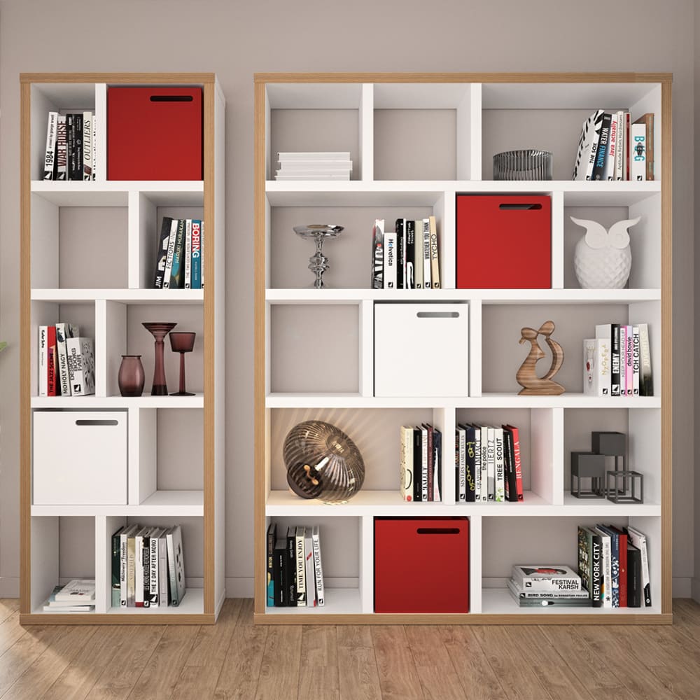 Bibliothèque effet bois blanc laqué et multiplis