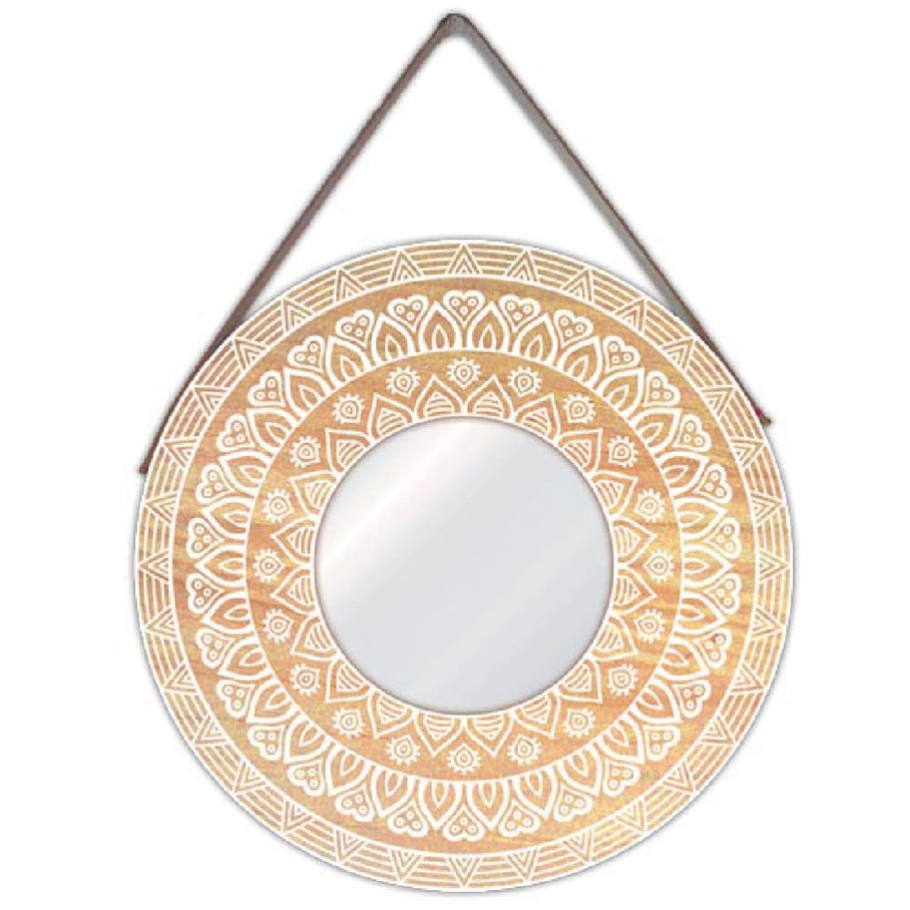 CBKREATION Miroir rond à suspendre Mandala Bois MDF avec décoration apposée Diamètre 40 cm