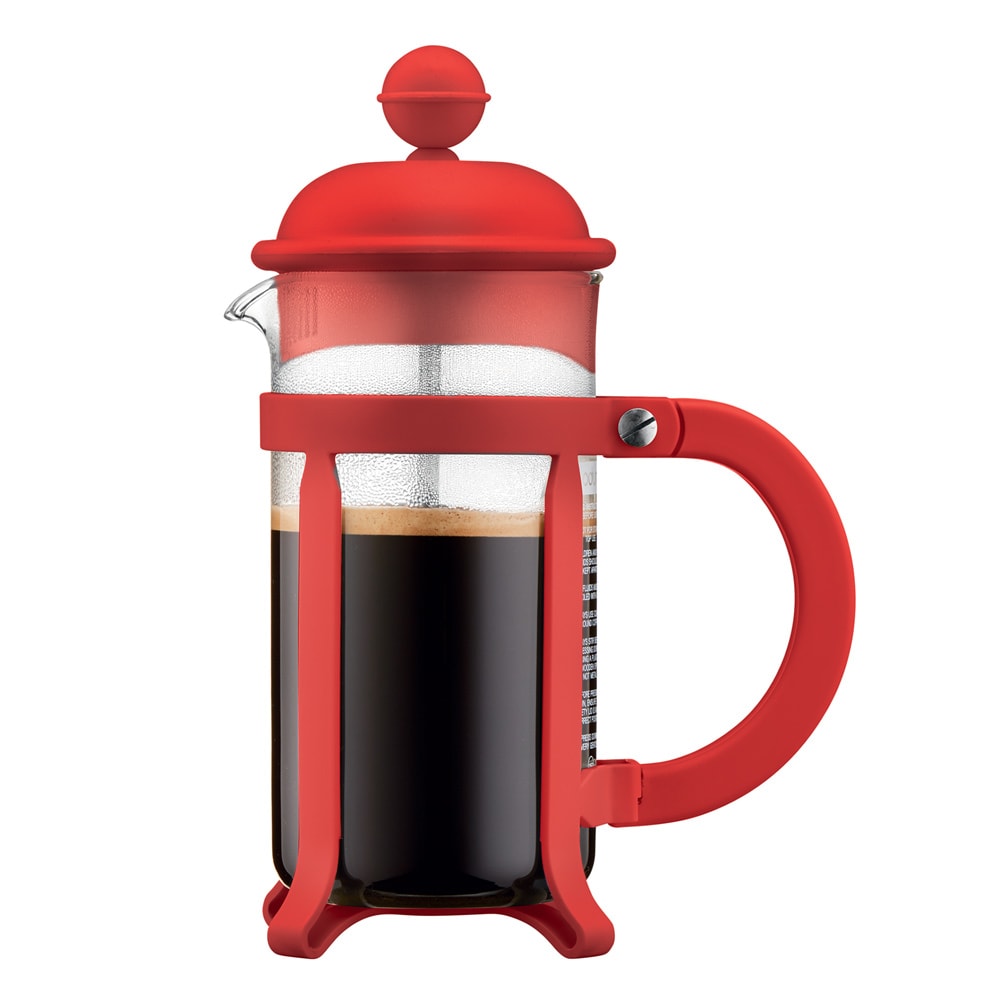 Cafetière à piston 3 tasses rouge en verre H19.5