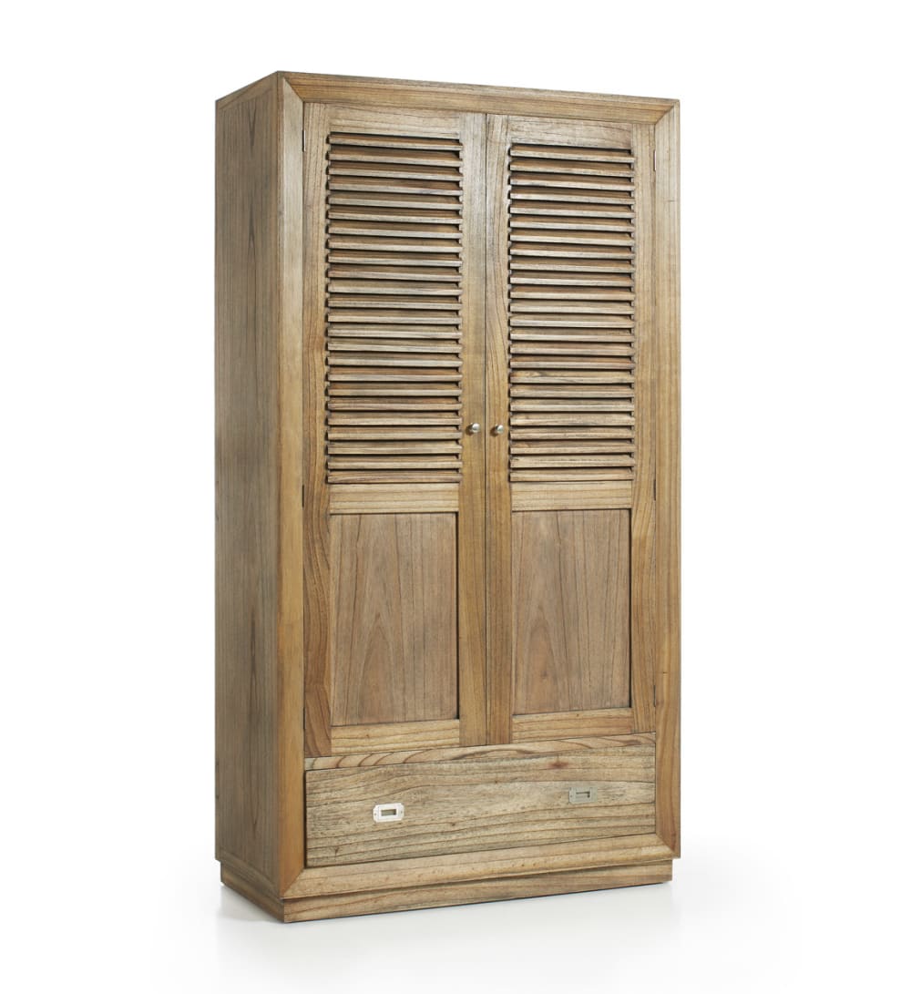 Armoire en bois de mindi beige 7 tiroirs et 4 espaces H 200 cm