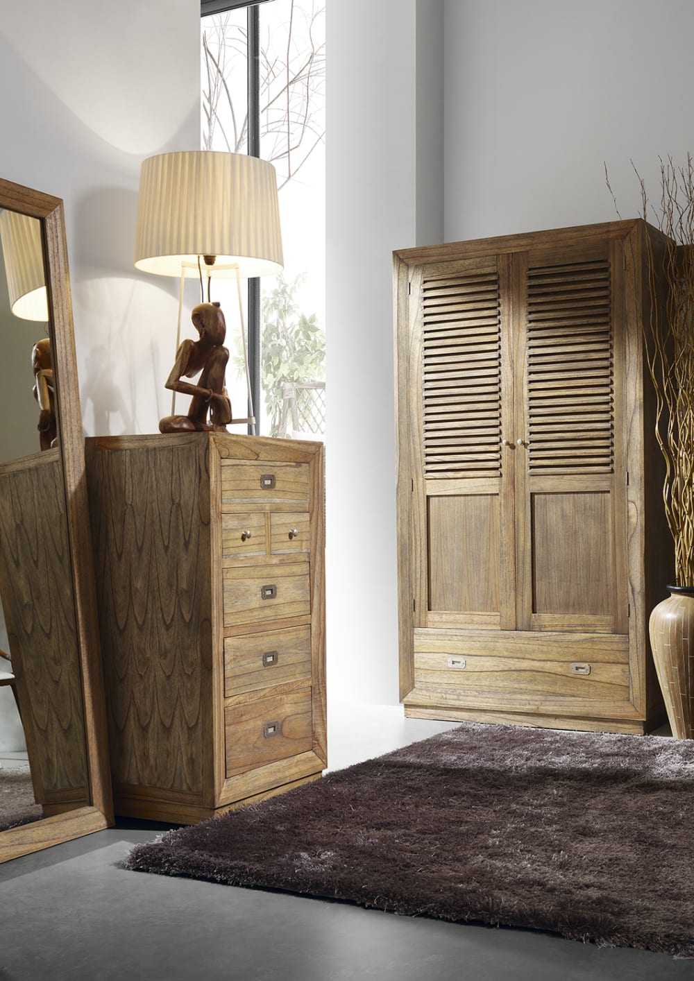 Armoire en bois de mindi beige 7 tiroirs et 4 espaces H 200 cm - Maisons du Monde