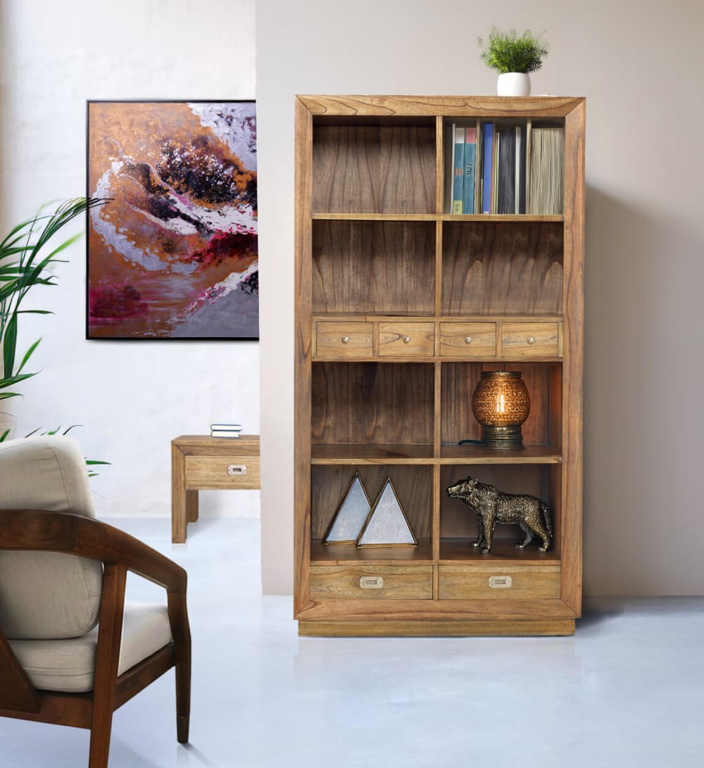 Libreria in legno di mindi beige 8 ripiani H 190 cm - MOYCOR