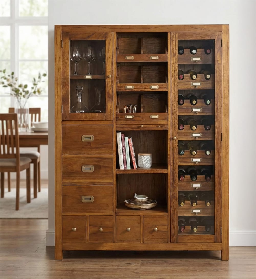 Credenza in legno di mindi marrone 4+3 cassetti H 155 cm - MOYCOR